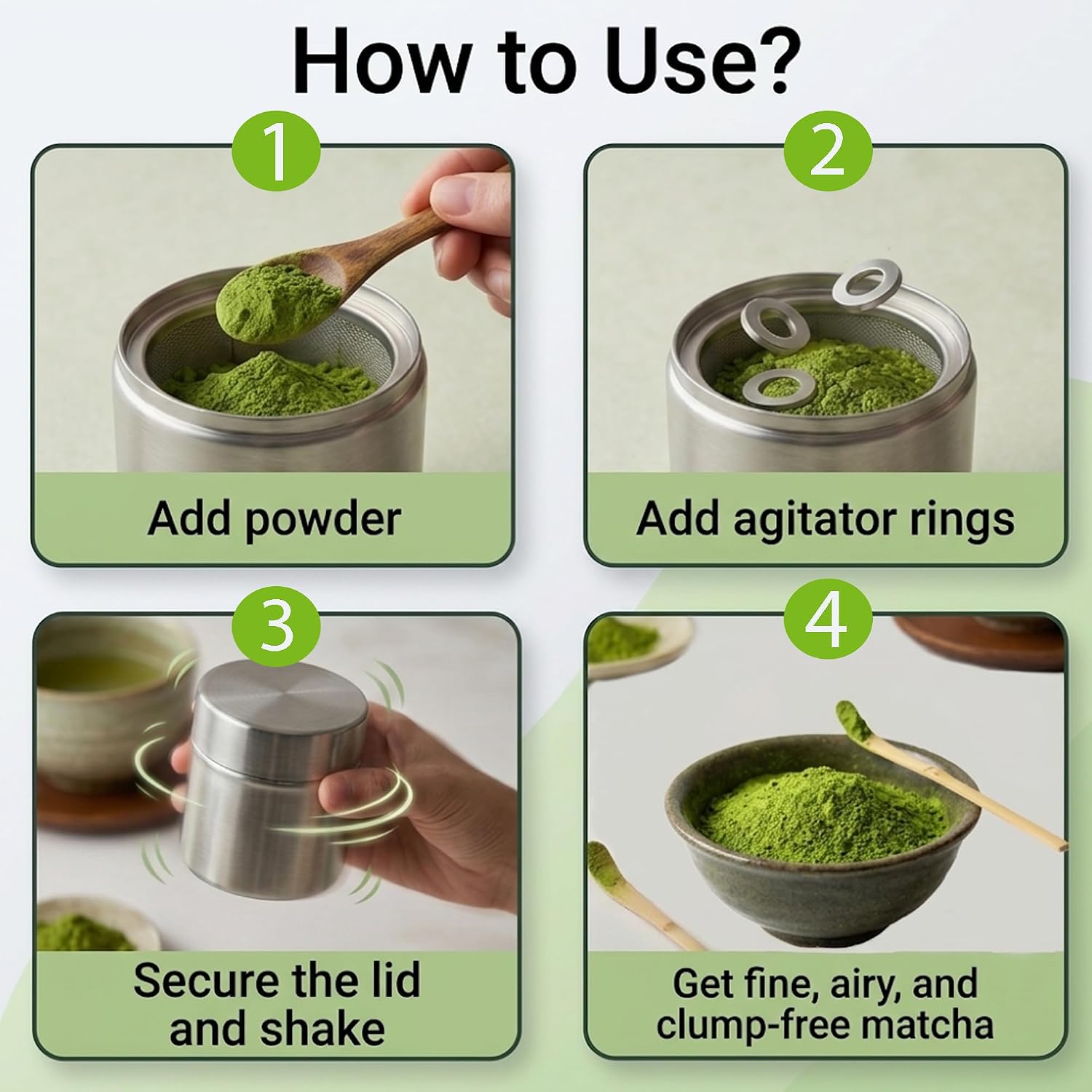 2-Pack Matcha Powder Sifter Container with 6 Stainless Steel Sifting Beads