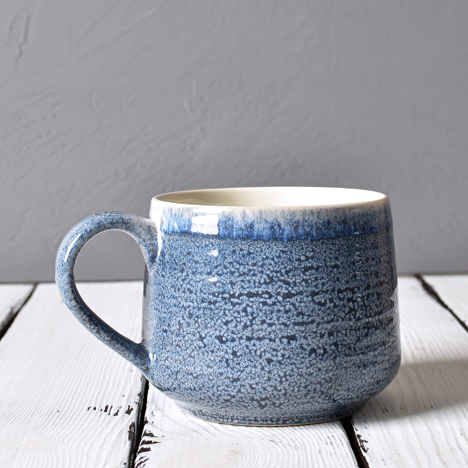 Bosmarlin Duży ceramiczny kubek do kawy zestaw 2 sztuk, duża filiżanka do herbaty do biura i domu, nadaje się do zmywarki i kuchenki mikrofalowej (niebieski, 2)