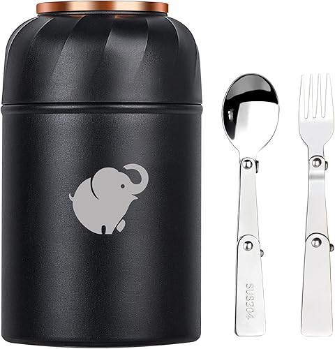 Miniatura 9 de Termo para comida caliente – Contenedor de alimentos aislado con tenedor y cuchara plegable, termo de alimentos a prueba de fugas, termo portátil de