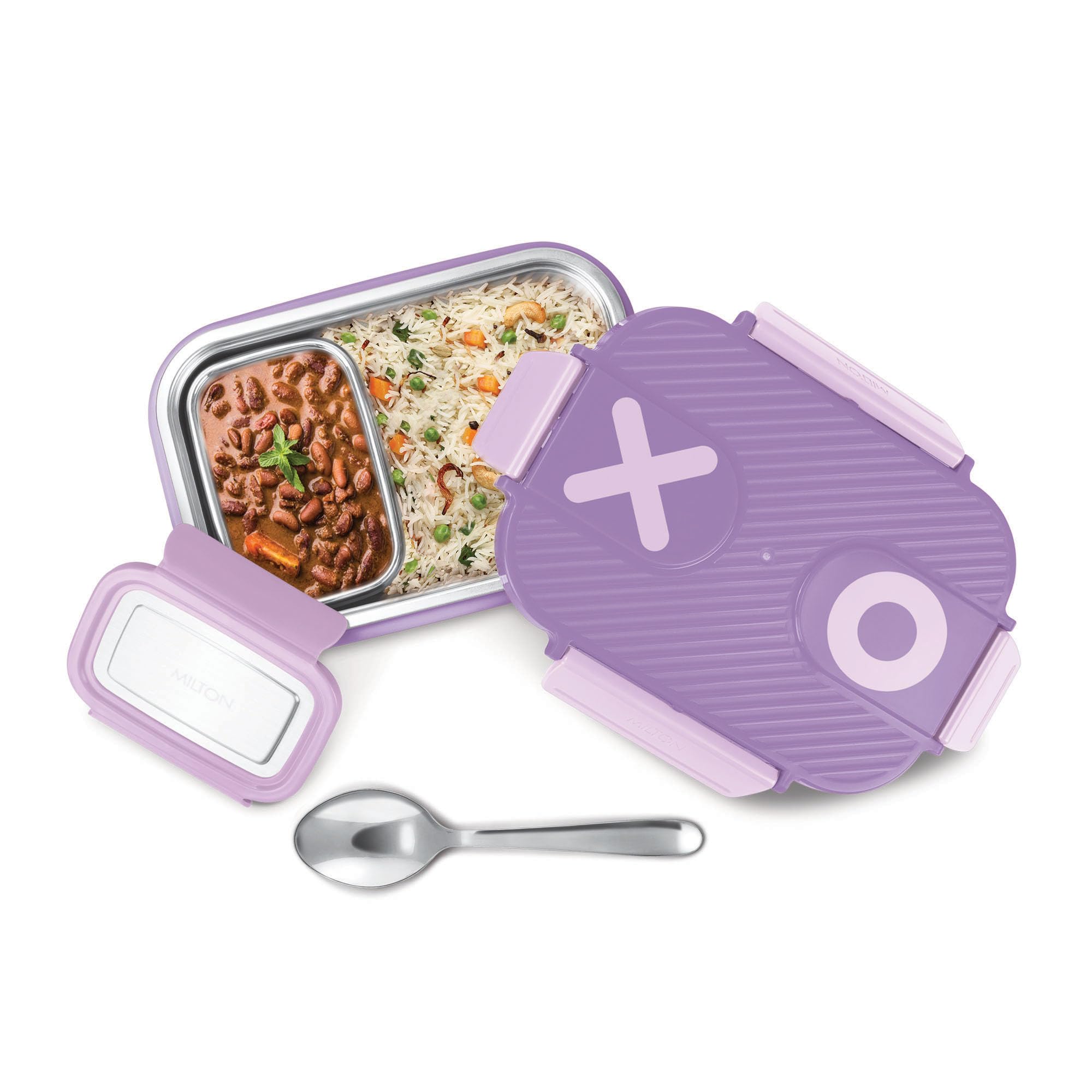 MILTON Wondermeal Small Inner Stainless Steel Tiffin Box, 490 ml, Purple | 2 Leak Proof Containers | PU Insulated | BPA Free | Easy to Carry | Easy to Clean