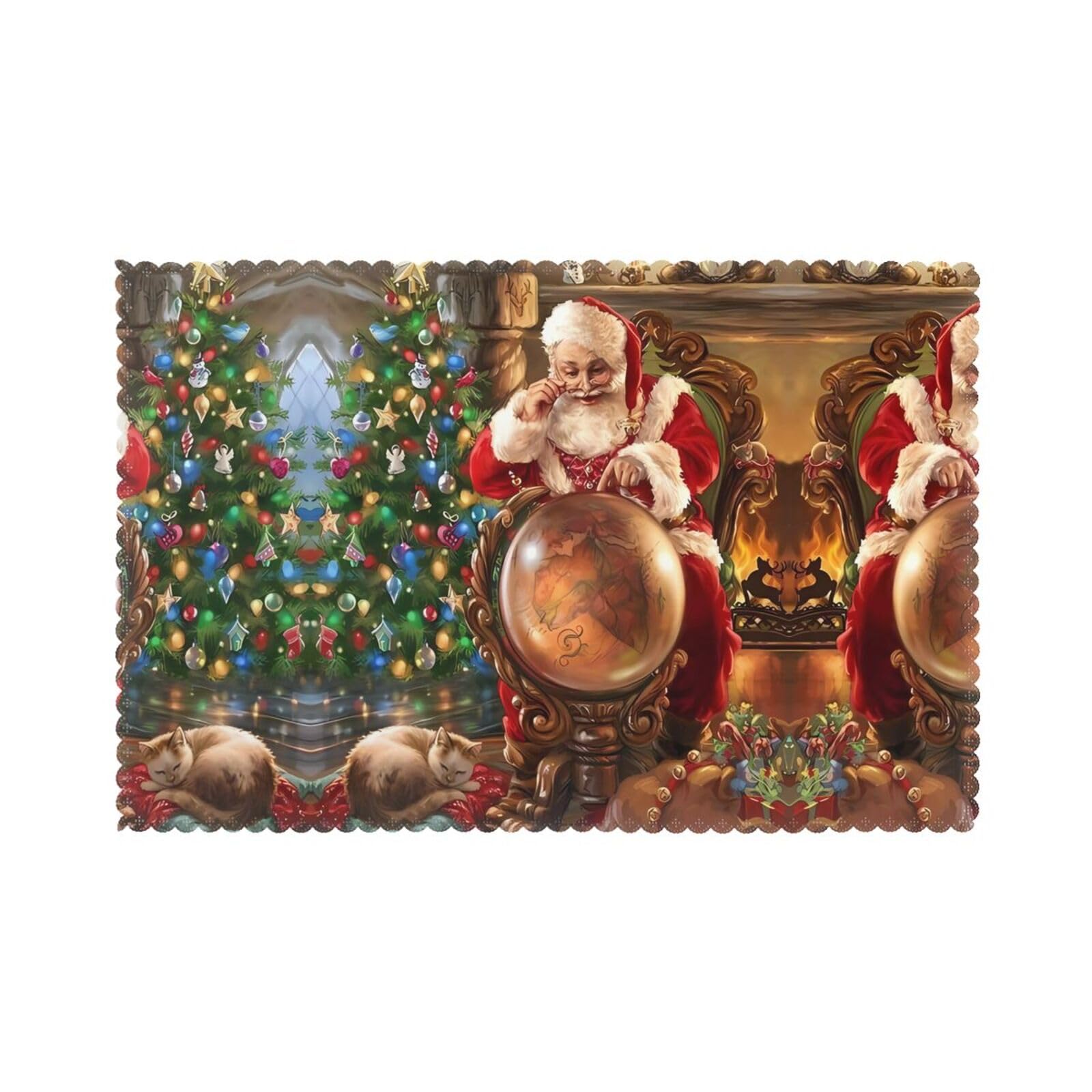 HJFCZH Santa Claus Prints Placemats Set of 6 12x18in – Durable Table Layers with Heat-Resistant & Stylish Prints