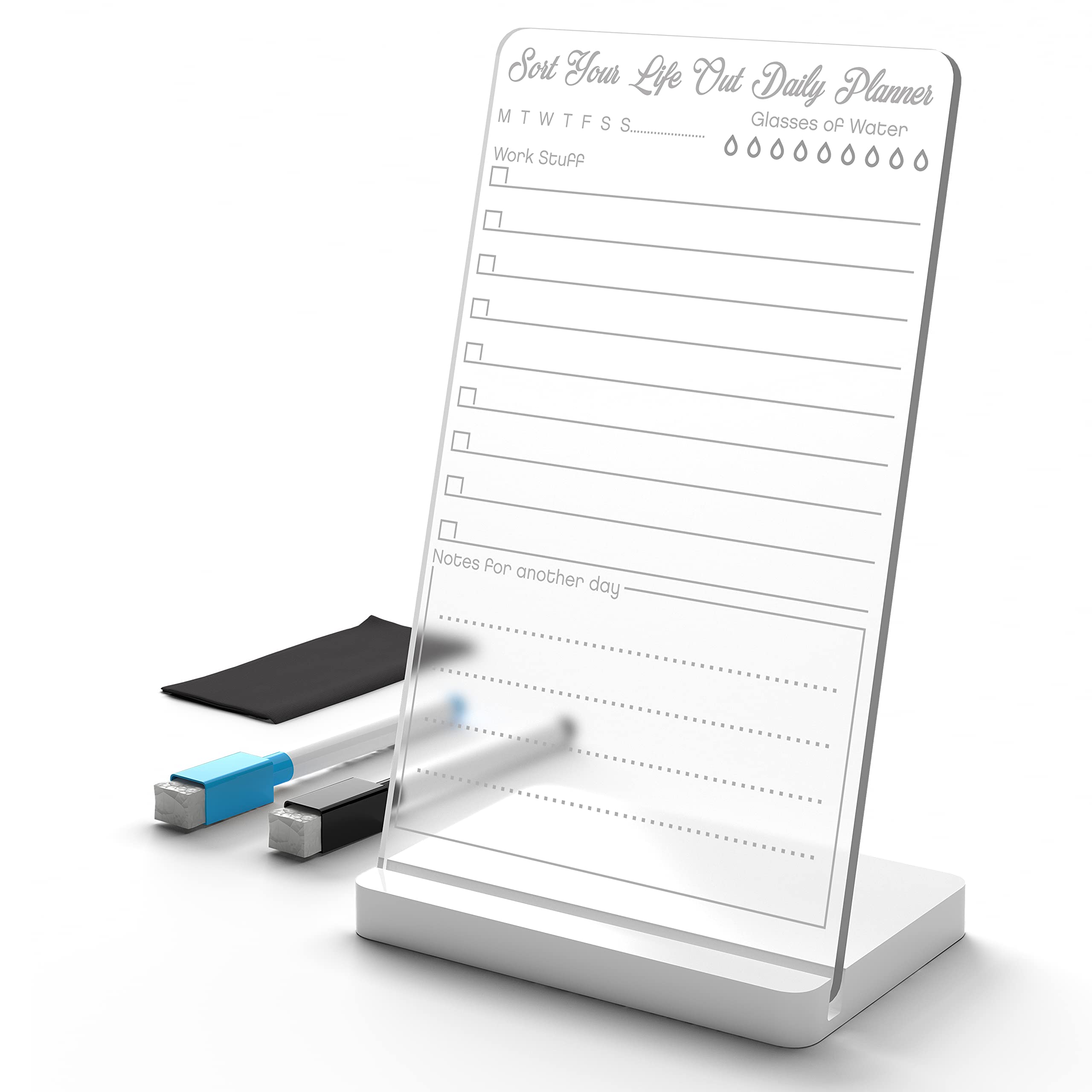3 Lines3 Lines To Do List Acrylic Board for Desk (12X8 CM)| Best Planner & Organiser | White Acrylic Base | With 2 Markers & Cleaning Fabric |Sort Your Life Out Daily Planner Translucent |Small