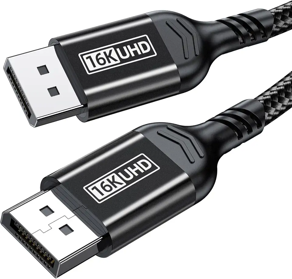 Cabo DisplayPort 16K 2.1, DP 2.1 80Gbps Cabo 3,3FT suporta 16K @60Hz, 10K@60Hz, 8K@120Hz HBR3 4K@240Hz 165Hz 144Hz 60Hz, HDCP DSC 1.2a, HDR10 FreeSync G-Sync para placa de vídeo de monitor de jogos