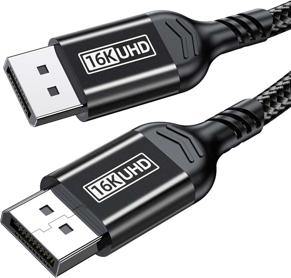 Cabo DisplayPort 16K 2.1, DP 2.1 80Gbps Cabo 3,3FT suporta 16K @60Hz, 10K@60Hz, 8K@120Hz HBR3 4K@240Hz 165Hz 144Hz 60Hz, HDCP DSC 1.2a, HDR10 FreeSync G-Sync para placa de vídeo de monitor de jogos
