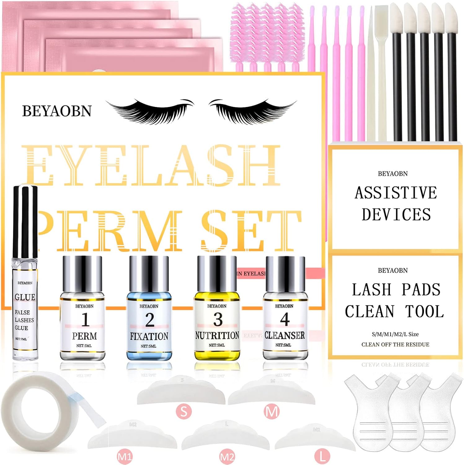 BEYAOBN Eyelash Lifting Set, Eyelash Perm, Eyelash Curl, Makeup Tools, Semi-Permanent Wavy Eyelashes, Eyelash Extension Set for DIY Salon, Mother’s Day, Party