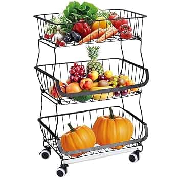 最終値下げ！名古屋引取限定! 金属製 キッチンバスケットスタンド 3段 美品 Amazon.co.jp: BQKOZFIN スタッキングバスケット キッチンワゴン