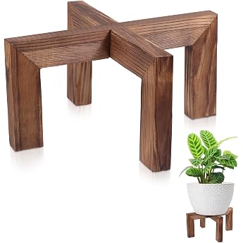 Vigordream Plant Stand Plant Holder for Indoor and Outdoor Use Made of Wood Single Flower Pot Stand Sturdy Plant Stand Walnut Fit 5-15 Inch Pots