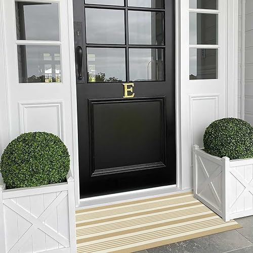 Miniatura 6 de Alfombra de exterior a rayas color tostado, 2 x 4.3 pies, de algodón, reversible, alfombra de área reversible para otoño, alfombra de porche