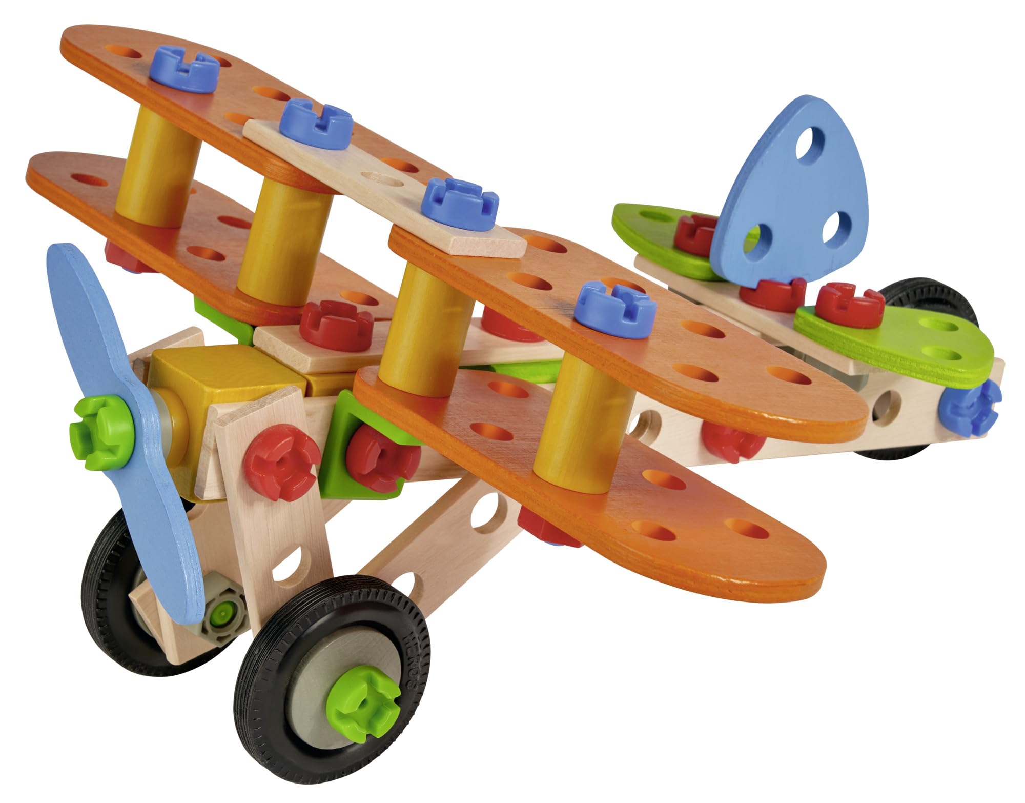 Eichhorn Constructor Samolot 4w1, 85 elementów, zestaw drewnianych klocków konstrukcyjnych, 4 modele do złożenia samolot, dinozaur, motor, helikopter, FSC 100%, zabawka edukacyjna dla dzieci od 4 lat