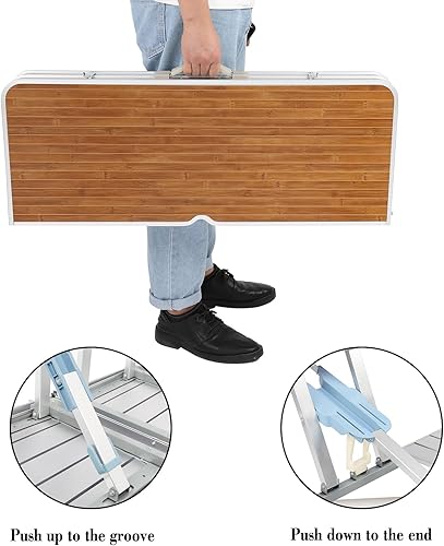 Miniatura 6 de Outvita Mesa de picnic plegable con agujero para paraguas, mesa de picnic portátil para reuniones de barbacoa, mesa de picnic de campamento con