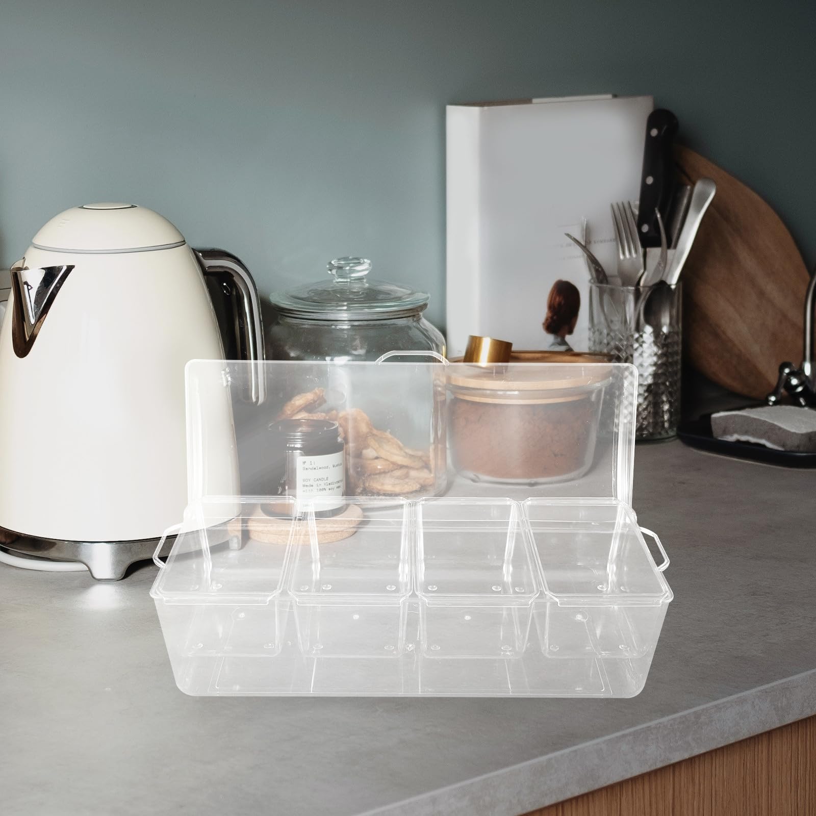 Plateau à Salade Portable en Plastique avec 4 Compartiments Séparés pour Conservation au Réfrigérateur, pour Pique-niques et Usage Quotidien la Maison