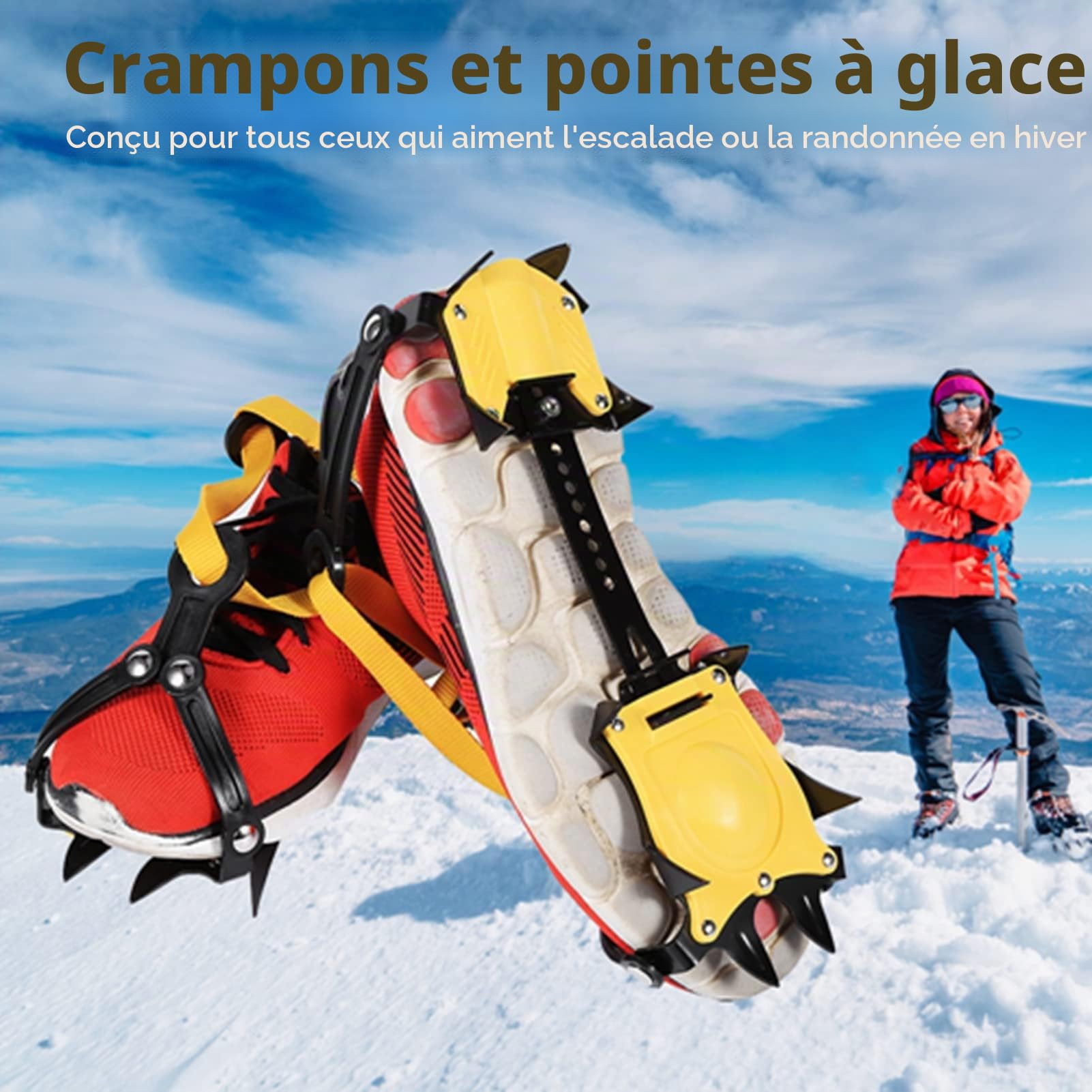 Pissente Crampons de Randonnée 10 Dents en Acier Antidérapants pour Glace avec Sangles de Fixation pour Escalade et Randonnée