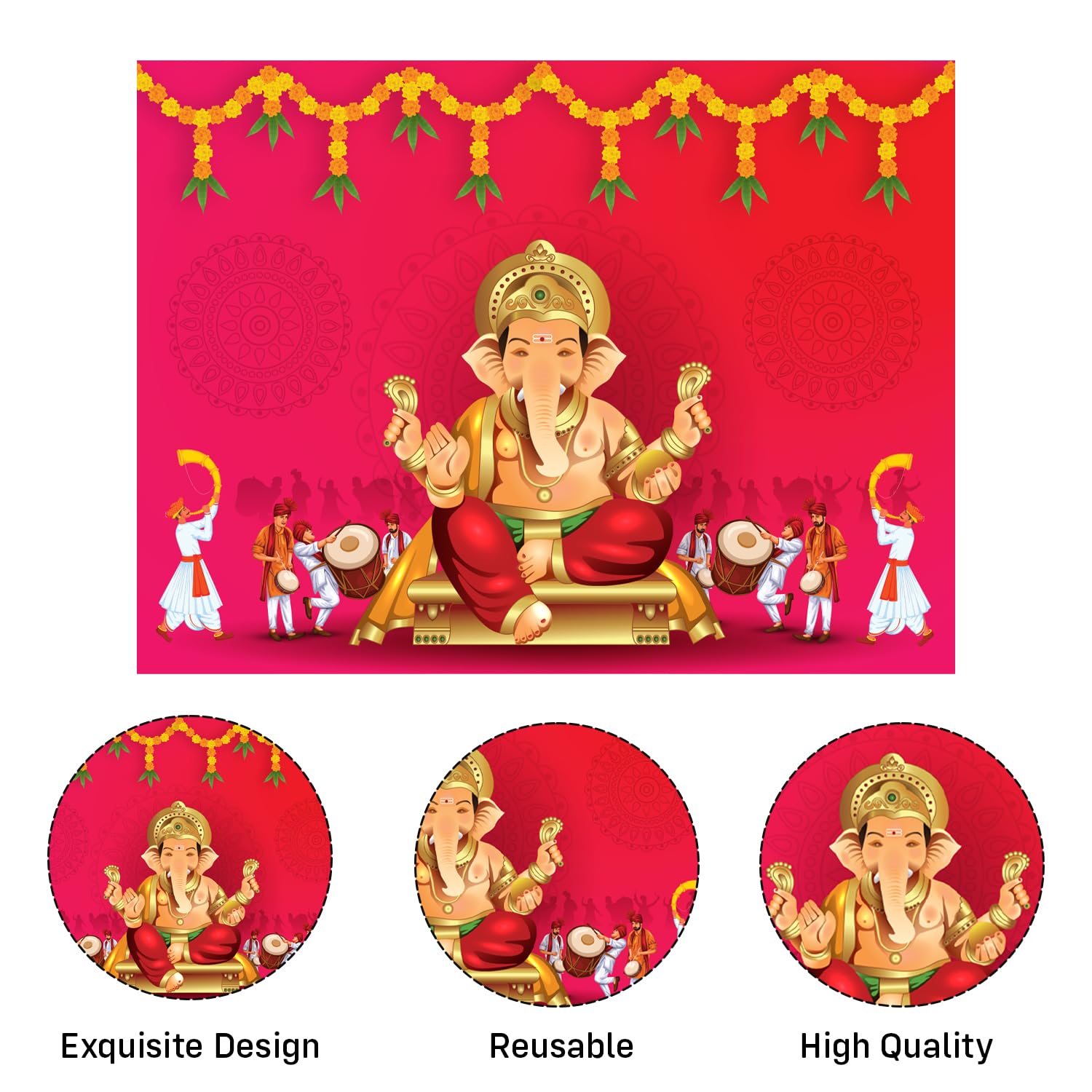 Party Propz Ganpati Printed Puja Decoration Backdrop - 1pc Diwali Decoration for Home Decor, Navratri Decorations Items, Backdrop Cloth for Decorations Pooja, Background Cloth (Cloth Banner) - Image 3 thumbnail