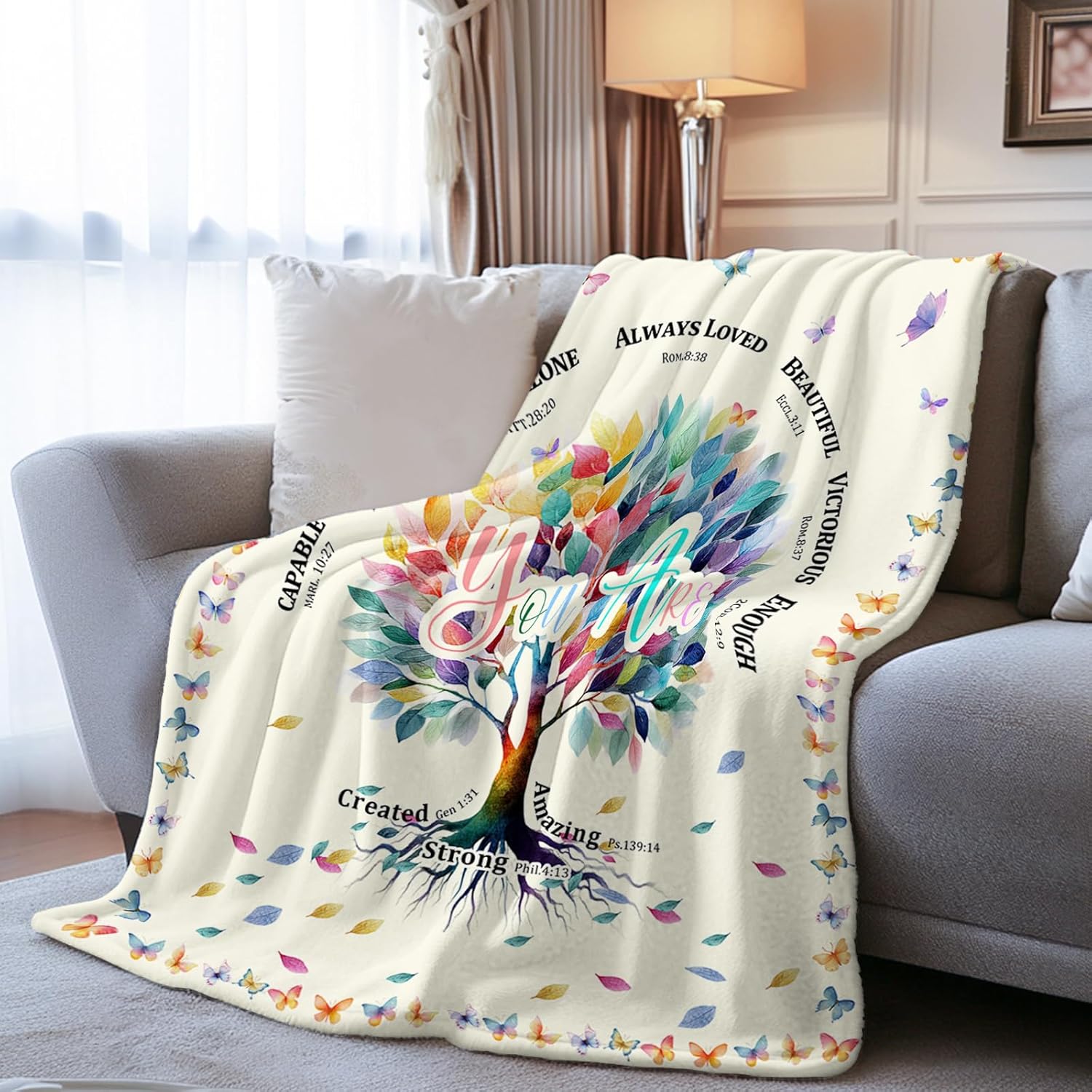 Tree of Life Christian Blanket for Women, Faith Blanket, Encouragement Gift for Mom Sisters, Christian Gifts for Women, Inspirational Catholic Gifts for Girl, Spiritual Gift for Her, 50"X60"