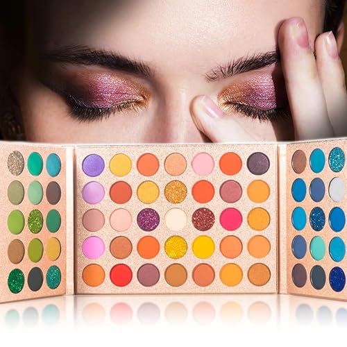 VERONNI Paleta de sombras de ojos profesional de 65 colores, altamente pigmentada con purpurina metálica brillante mate, ultra mezclable, color
