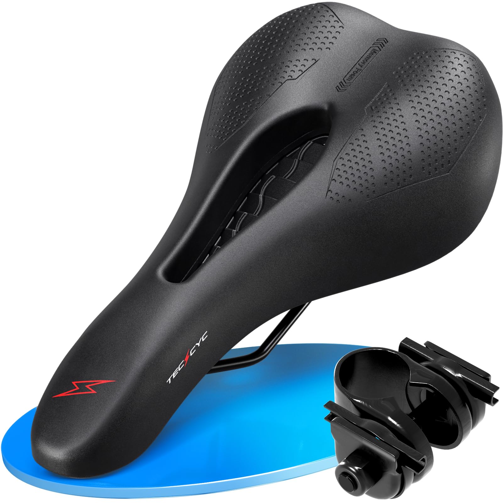 TECHCYC Fahrradsattel, Fahrradsitz Memory Schaum, Komfortabel Atmungsaktiv Stoßdämpfend, Ergonomischer Fahrrad Sattel für Herren & Damen mit Federung, in 3 Ausführungen wählbar