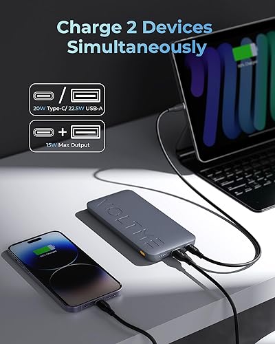 Miniatura 4 de VOLTME Mini cargador portátil, USB C 20000 mAh, batería de carga ligera delgada de alta velocidad de 22.5 W, doble salida compatible con iPhone 14