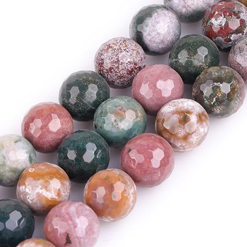 JOE FOREMAN Piedras preciosas naturales de 0.472in, jaspe oceánico, cuentas sueltas redondas facetadas para hacer joyas, pulseras de 15.0in