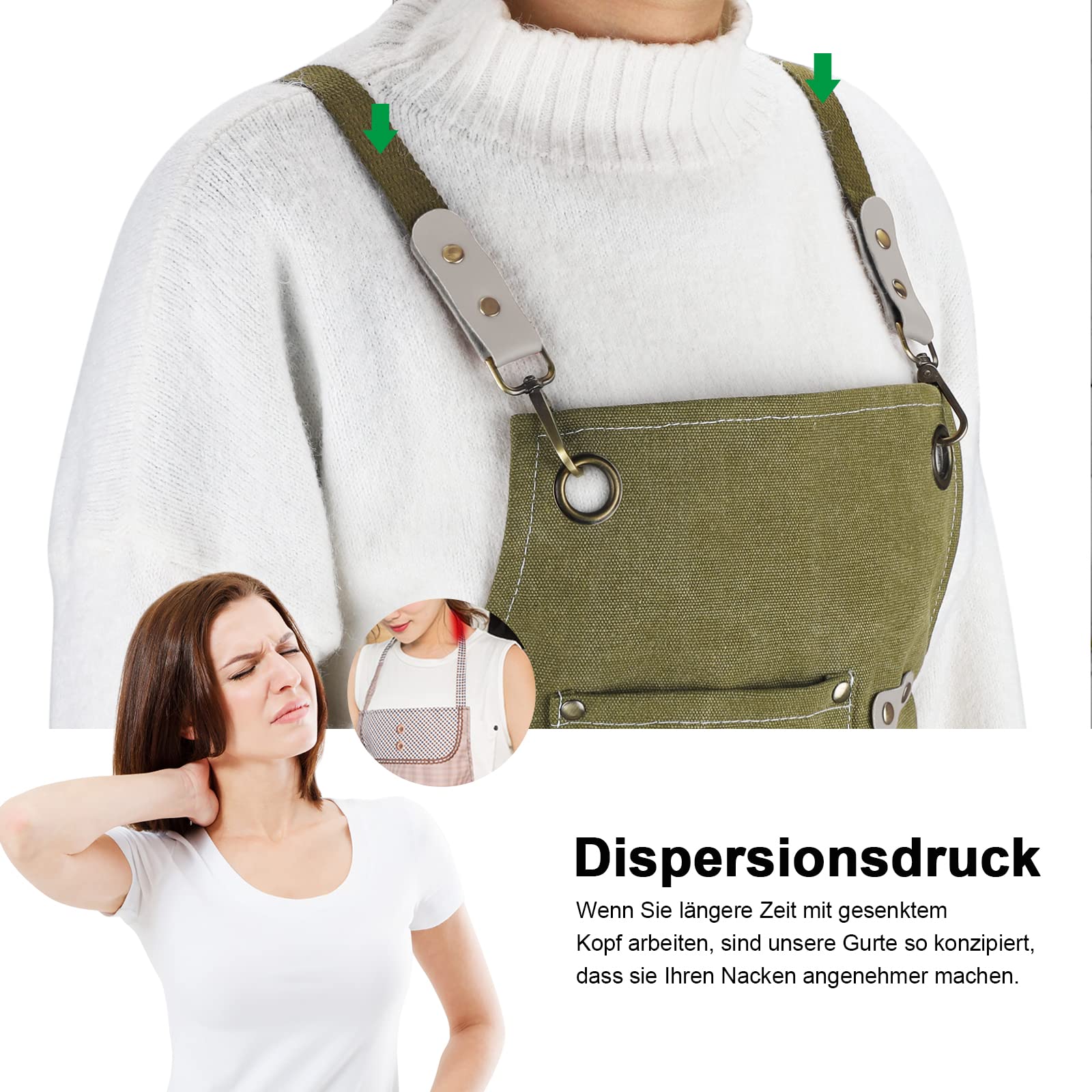 Grembiule da Lavoro - Grembiule da Saldatura con Tasche per Attrezzi Cinghie Incrociate Regolabili sul Retro Indumenti Protettivi per Uomo e Donna Perfetto per Giardino,Cucina,Garage (Verde) 78*57cm