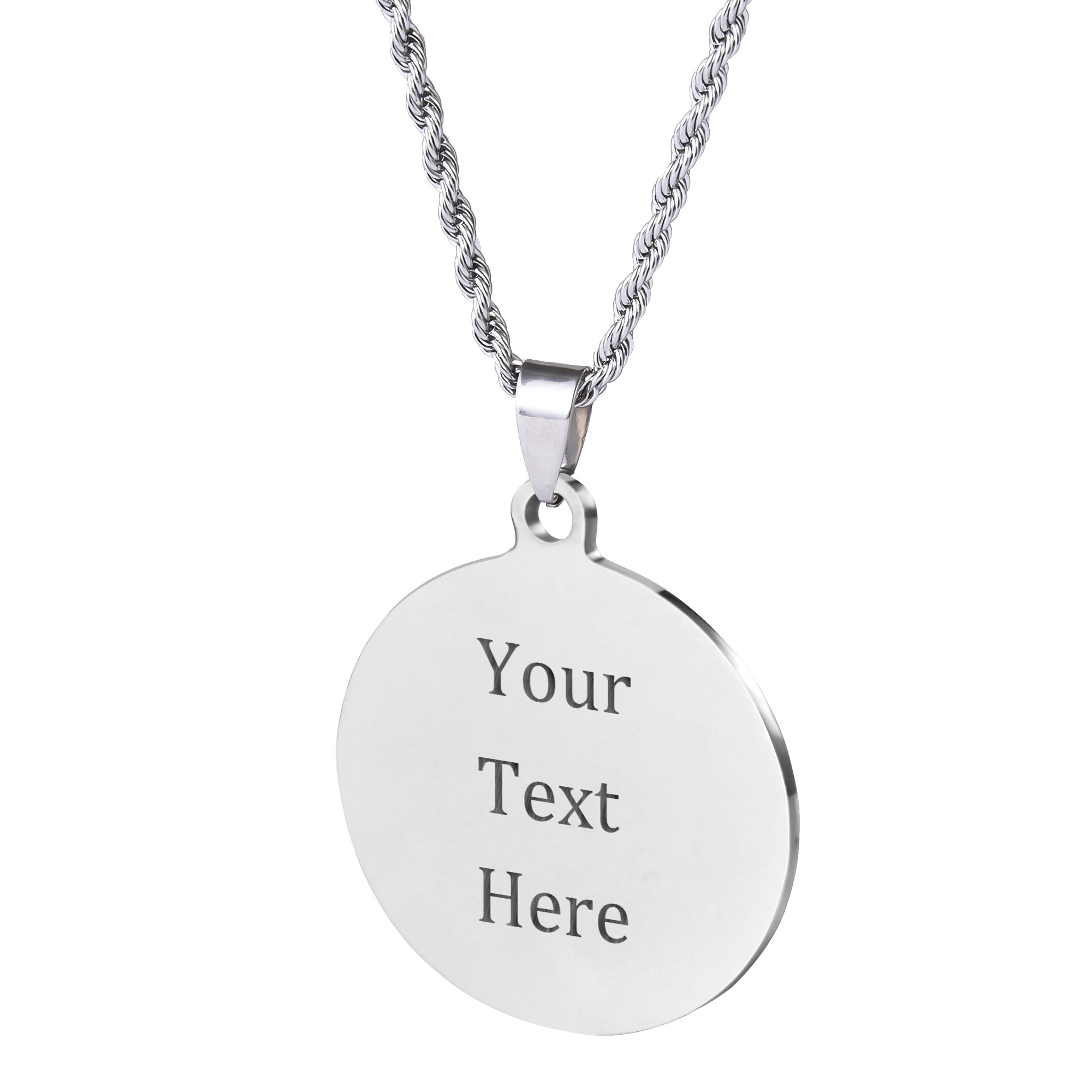 Caramel Custom Stainless Steel Pendant Necklace with Personalized Engraving 3 Shapes and 9 Chains to Choose