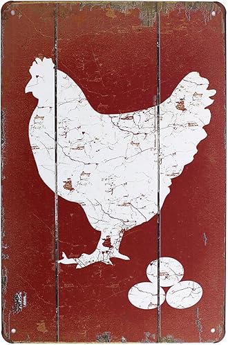ARTCLUB Letrero de metal de pollo con huevos frescos de granja, decoración de pared retro vintage