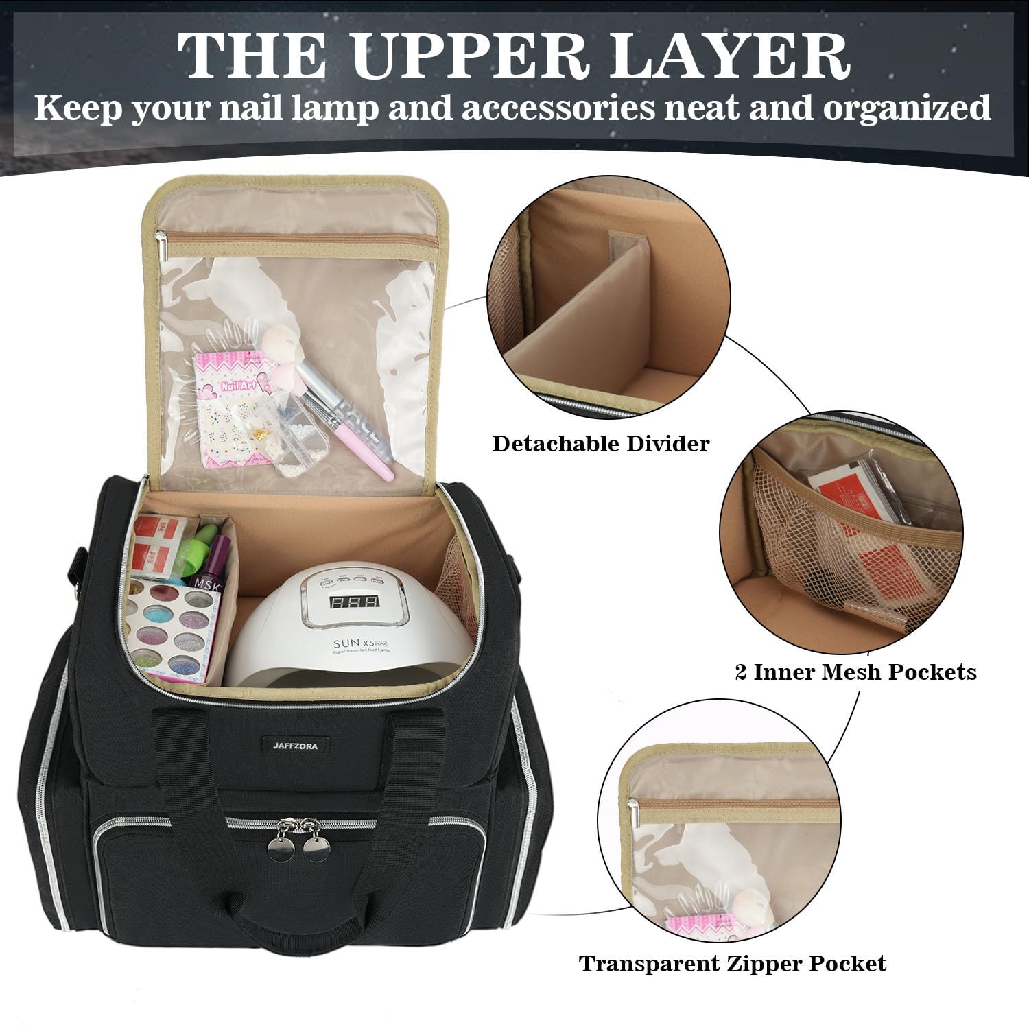 Estuche Organizador de Esmalte de uñas, Organizador de uñas de Doble Capa y Almacenamiento, Bolsa de Transporte de Suministros de uñas de Viaje para tecnología de Arte de uñas y Herramientas de