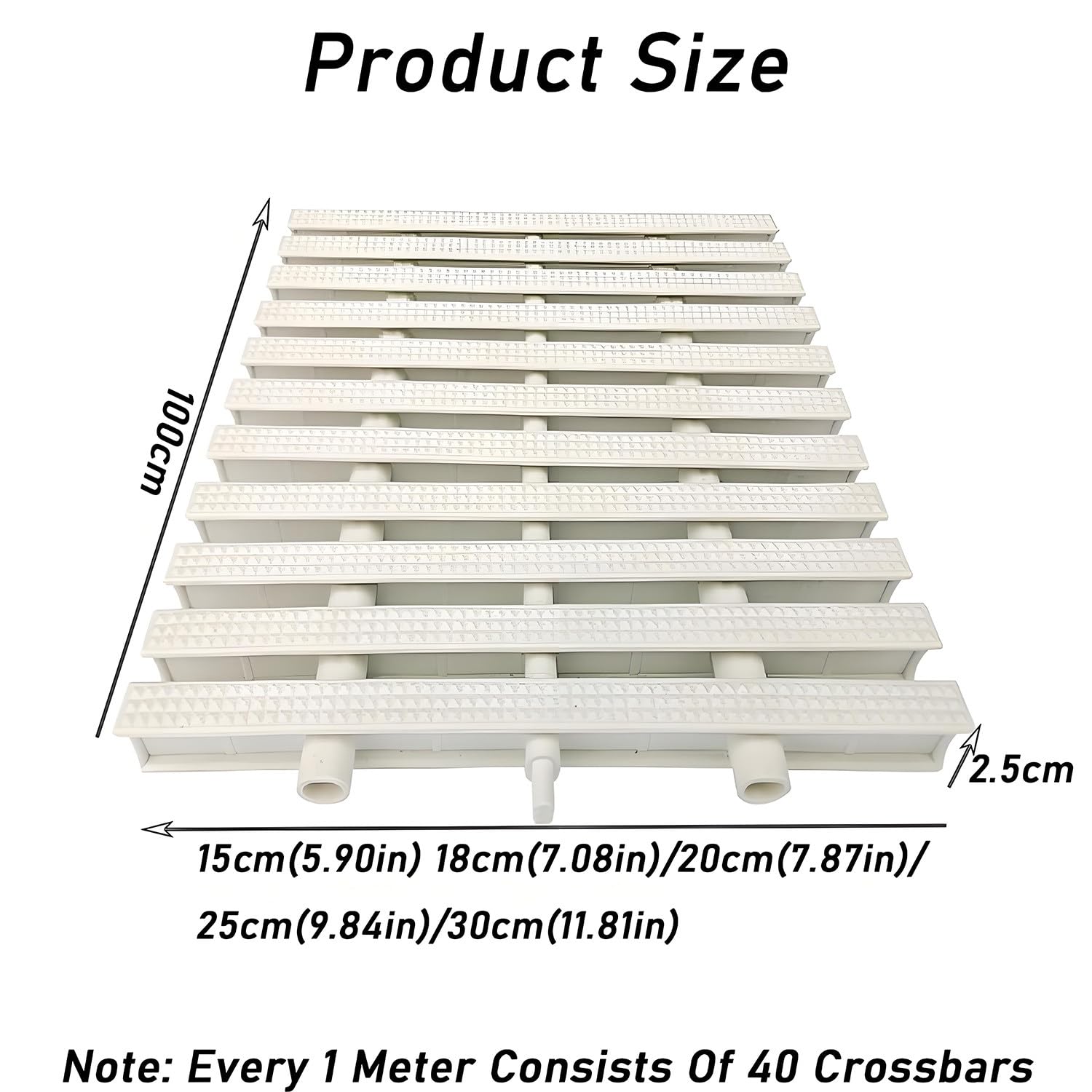 Generico Griglia di Troppo Pieno per Lo Scarico della Piscina - Confezione da 5 Pezzi, 18x100 cm, Copertura Rettangolare in ABS per patii, vialetti e Bordi Piscina, griglia di Scarico Resistente per