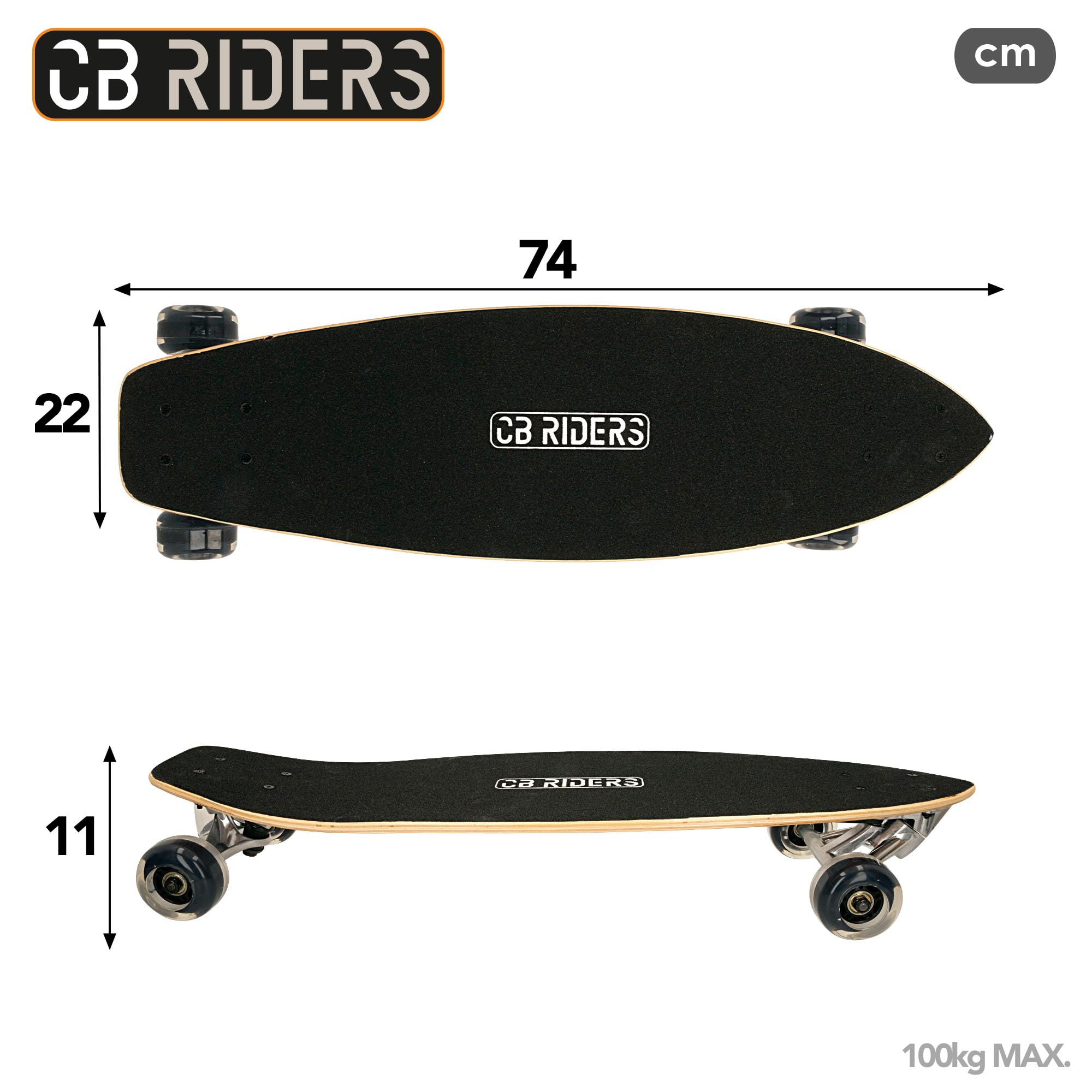 COLORBABY CB Riders Skateboard, 74 x 22 cm, Bois, Aluminium, PU, Orange, débutant, 6 Ans et Plus