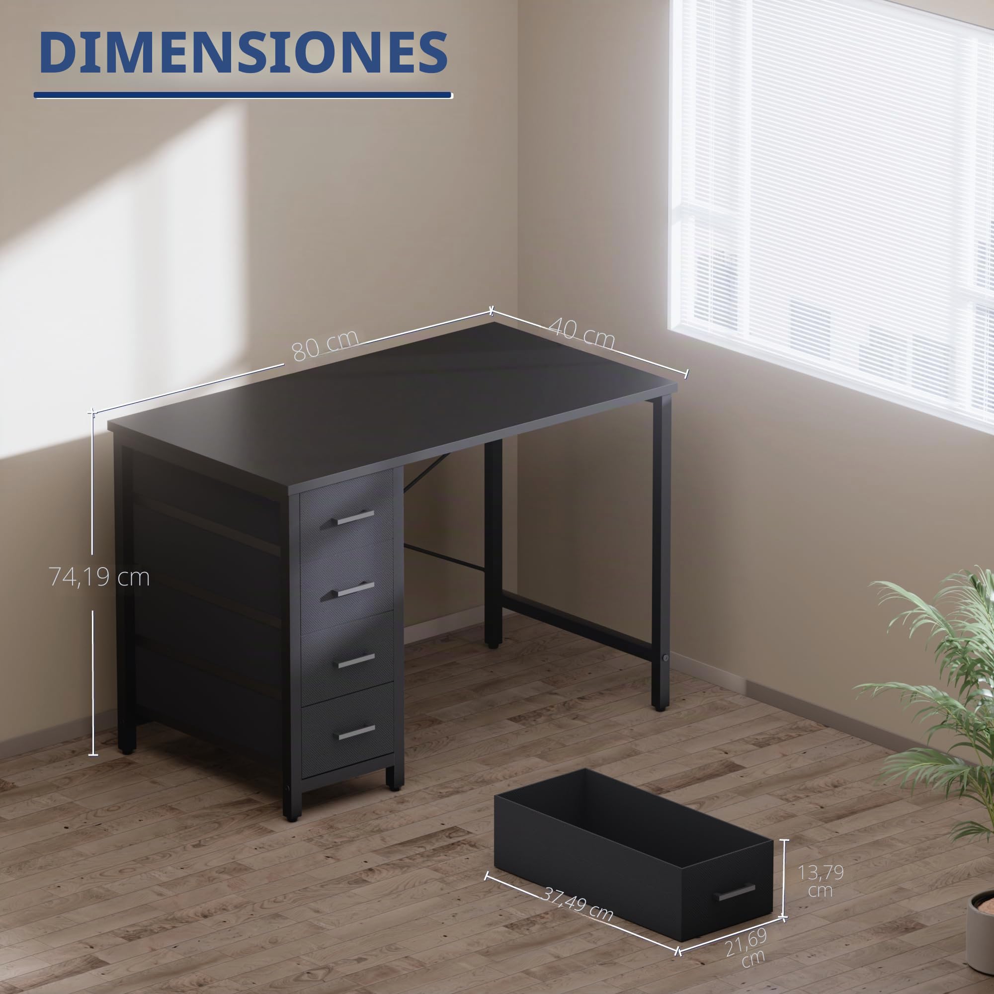 PAMRAY Escritorio para PC de 80 cm con 4 cajones, Pequeño Escritorio para el hogar, Dormitorio, Estudio, Escritorio para PC Sencillo y Moderno, Rosa