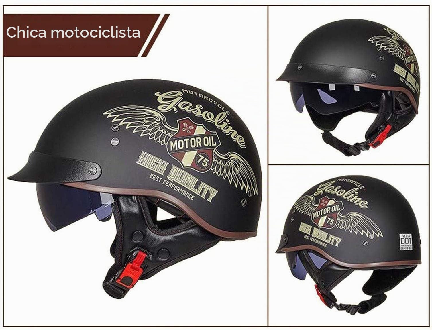 Casco de Moto Medio Abierto Estilo Retro Casco Moto Jet con Visera Casco de Motocicleta Casco Medio Certificado ECE Para Hombres Y Mujeres Adultos Half-Helme D,L