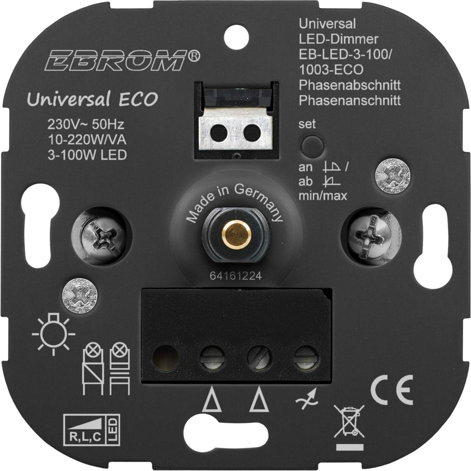 EBROM 1003 Universal ECO (2 unidades) Regulador de intensidad LED + Busch Jäger Dimmer Discos 2115-214 y pulsador de luz 2020 US en Reflex Si blanco alpino brillante, incluye comprobador de fase EBROM