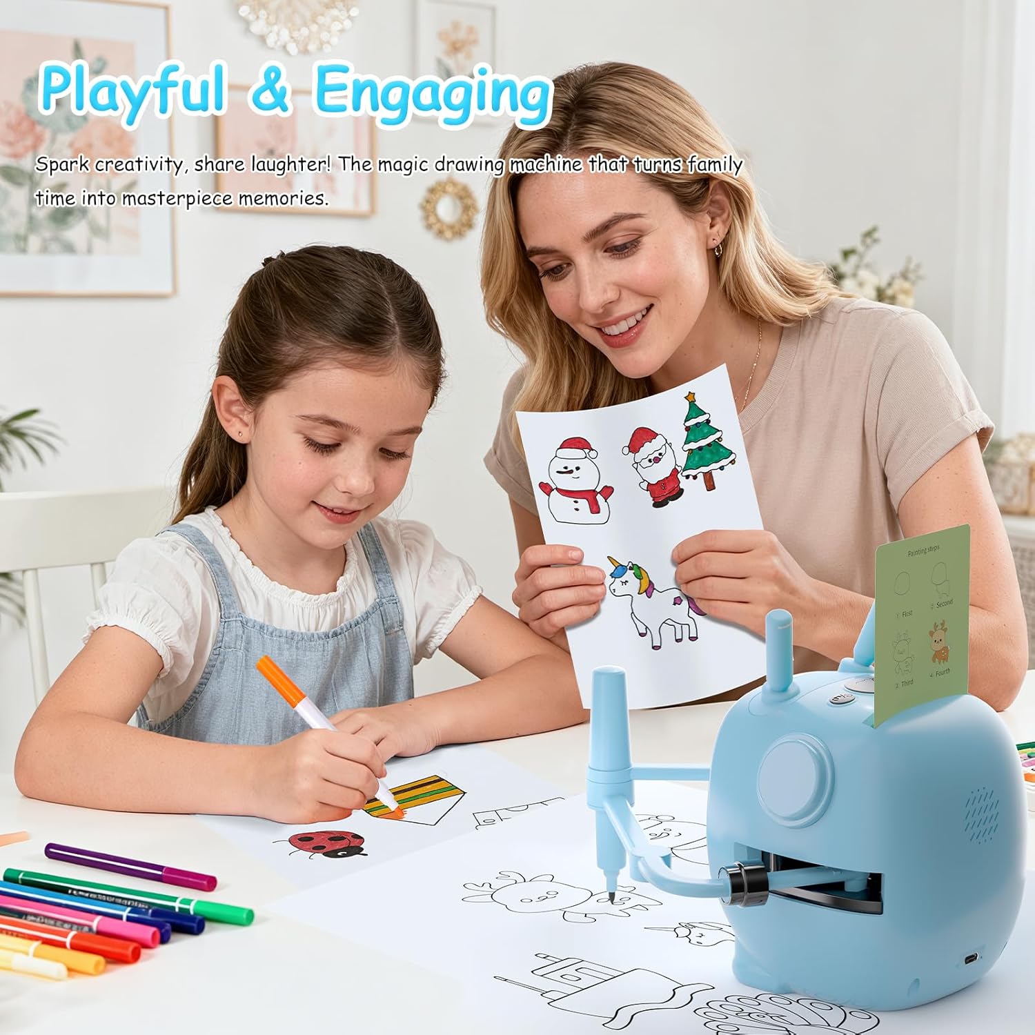 Art Enlightenment Drawing Robot: Educational Interactive Learning Toy for Kids - Auto Painting Machine with 192 Cards & Pens - Montessori Gifts for 3-8 Year Old