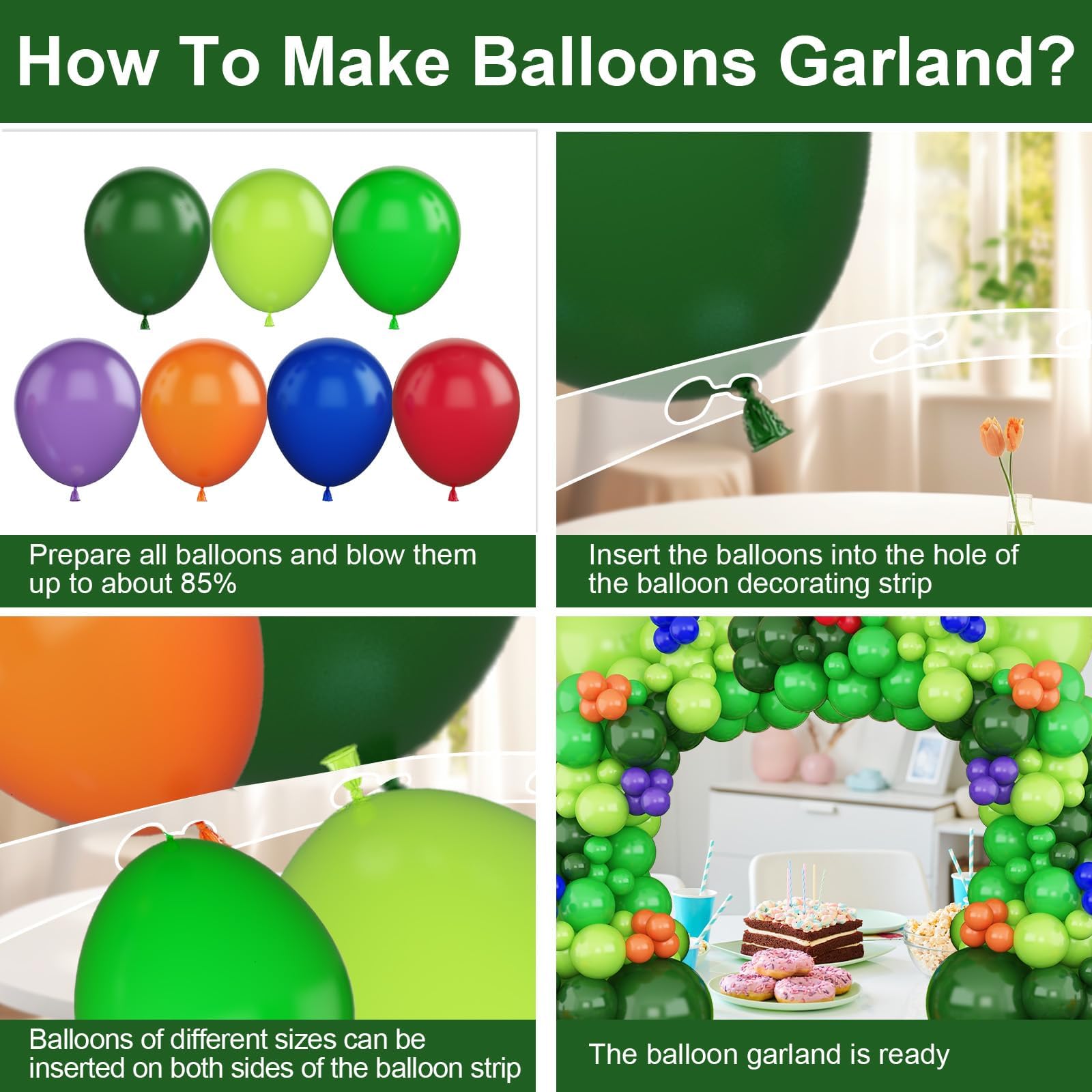 Kit de arco de guirnalda de globos de tortuga, globos de fiesta verde