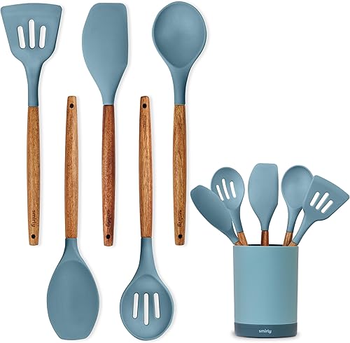 SMIRLY Juego de utensilios de cocina de silicona y soporte juego de utensilios de cocina de silicona, esenciales de cocina para el nuevo hogar y el