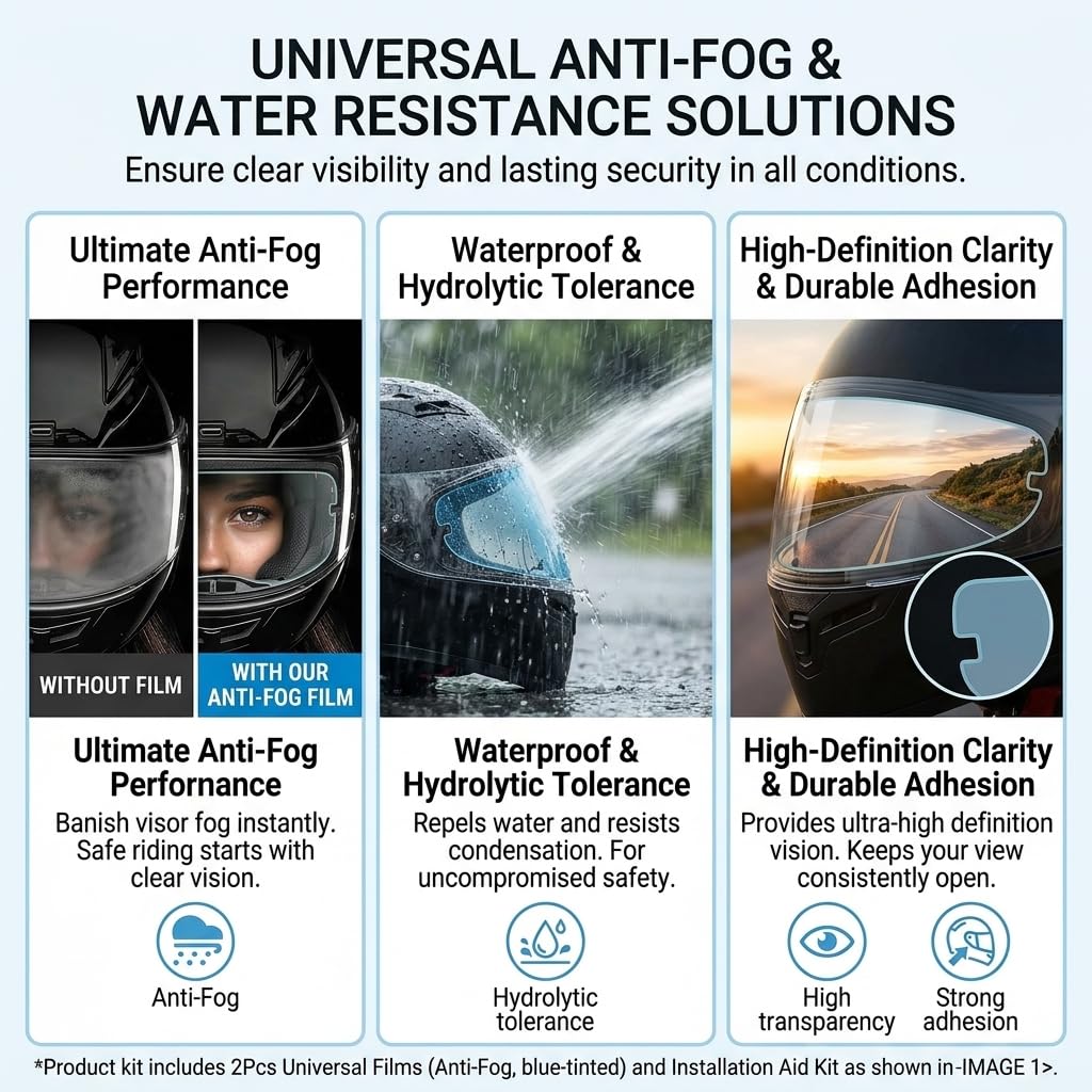 2 PCS Universal Pinlock Visor Insert Film,Anti Fog Helmet Visor Insert, Motorcycle Anti Fog Visor, HD Clear Anti Glare Waterproof Shield for Full Face & Open Face Helmets, Motorbike Helmet Accessories — view 7