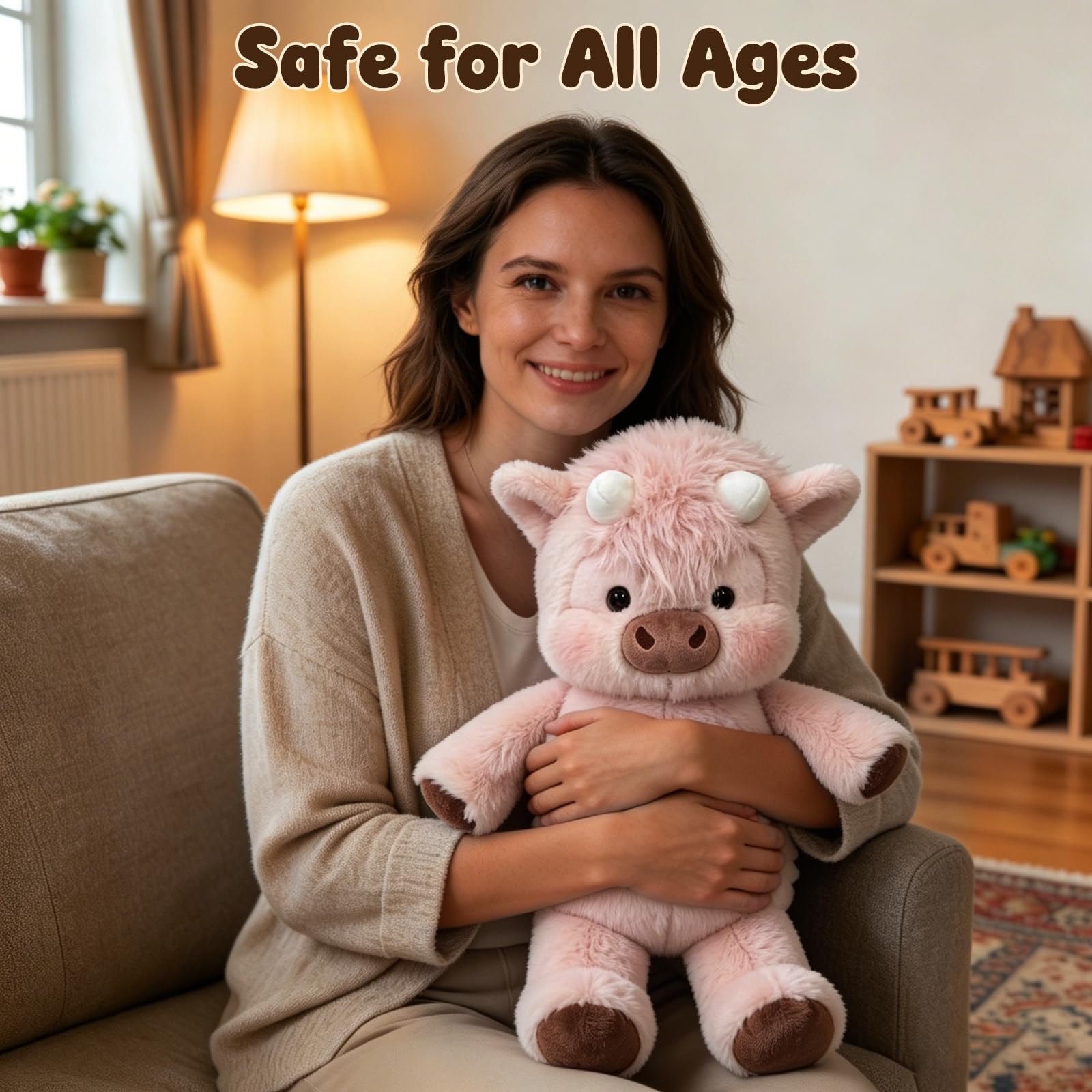 Peluche Che Corre, 45cm Peluche di Cinghiale, Peluch Mucca, Vitello Che Corre Morbido Giocattolo, Adorabile Animale Peluche Muccas Pelosa, Bambola Collezione Forma Pecora Cartone Peluch Animato (Rosa)