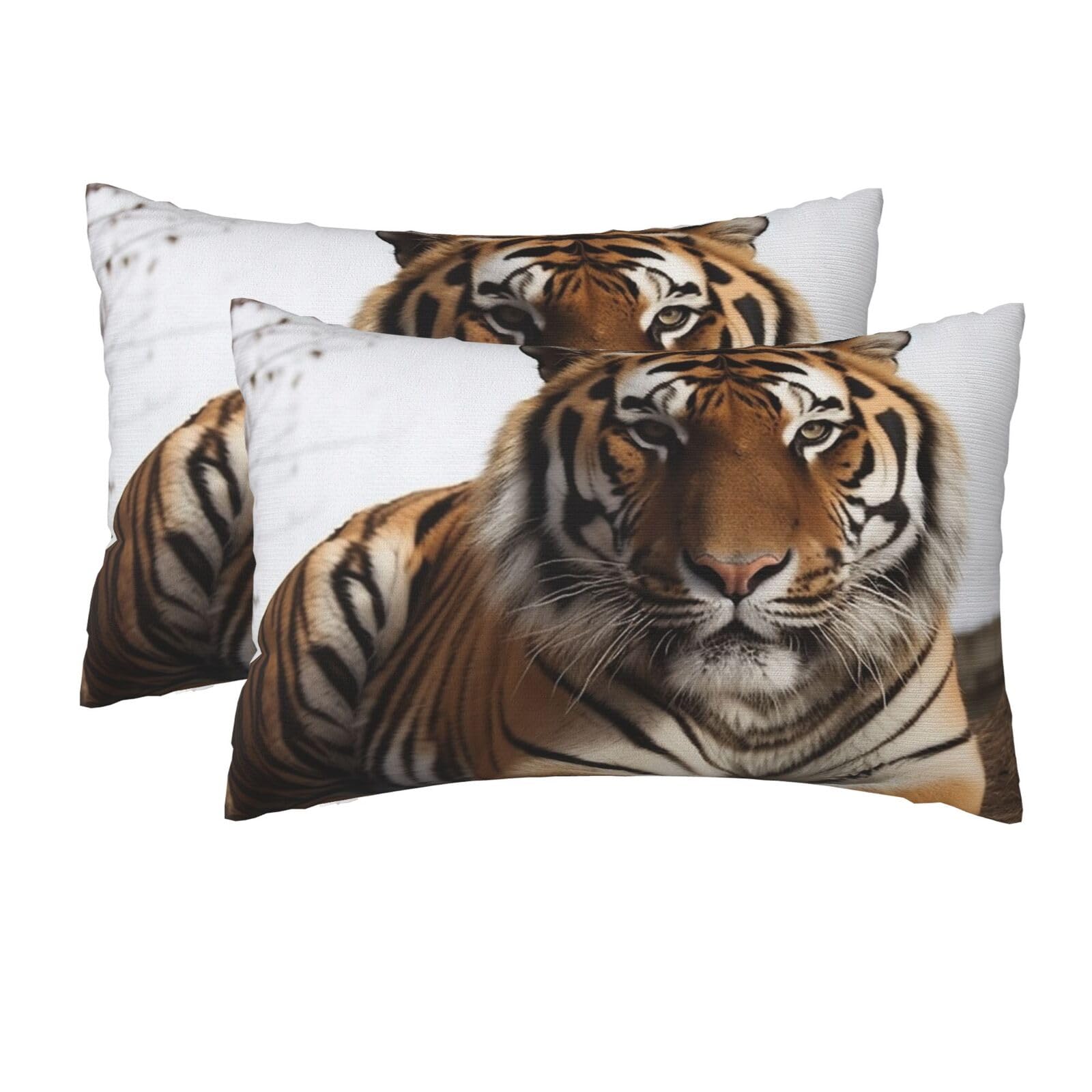 2 Pack Queen Pillow Cases with Hidden Zipper, Soft Breathable Pillow Covers for Hair and Skin, Big Tiger Pillowcases 20"x30" Bed Pillow Protectors Cover for Sleeping Gifts