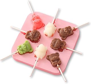 Moule à sucettes YAODHAOD 8 cavités, matériau en silicone , Avec couvercle et 100 bâtonnets en papier , Idéal pour les sucettes, les bonbons, les gâteaux et le chocolat (animal)
