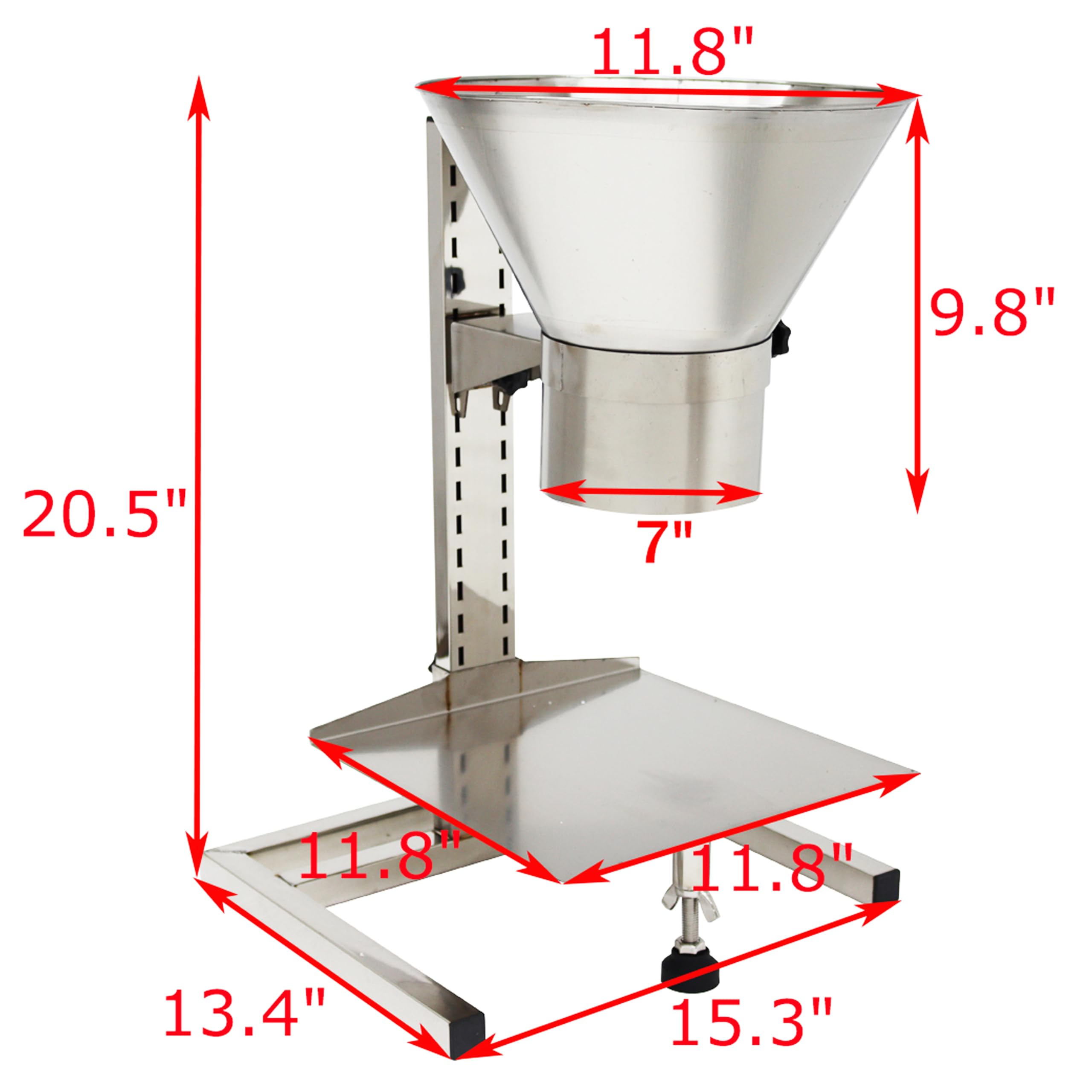 LGXEnzhuo Stainless Steel Feeding Hopper with Support Stand Manual Filling Package Funnel Under Funnel Diameter 18CM