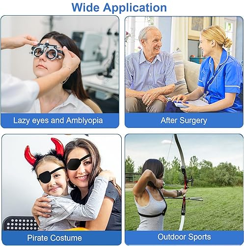 Miniatura 6 de AMZVIO - 2 parches oculares 3D para adultos, parche médico ajustable para ojo izquierdo o derecho, parche grande y suave para ojos perezosos, negro