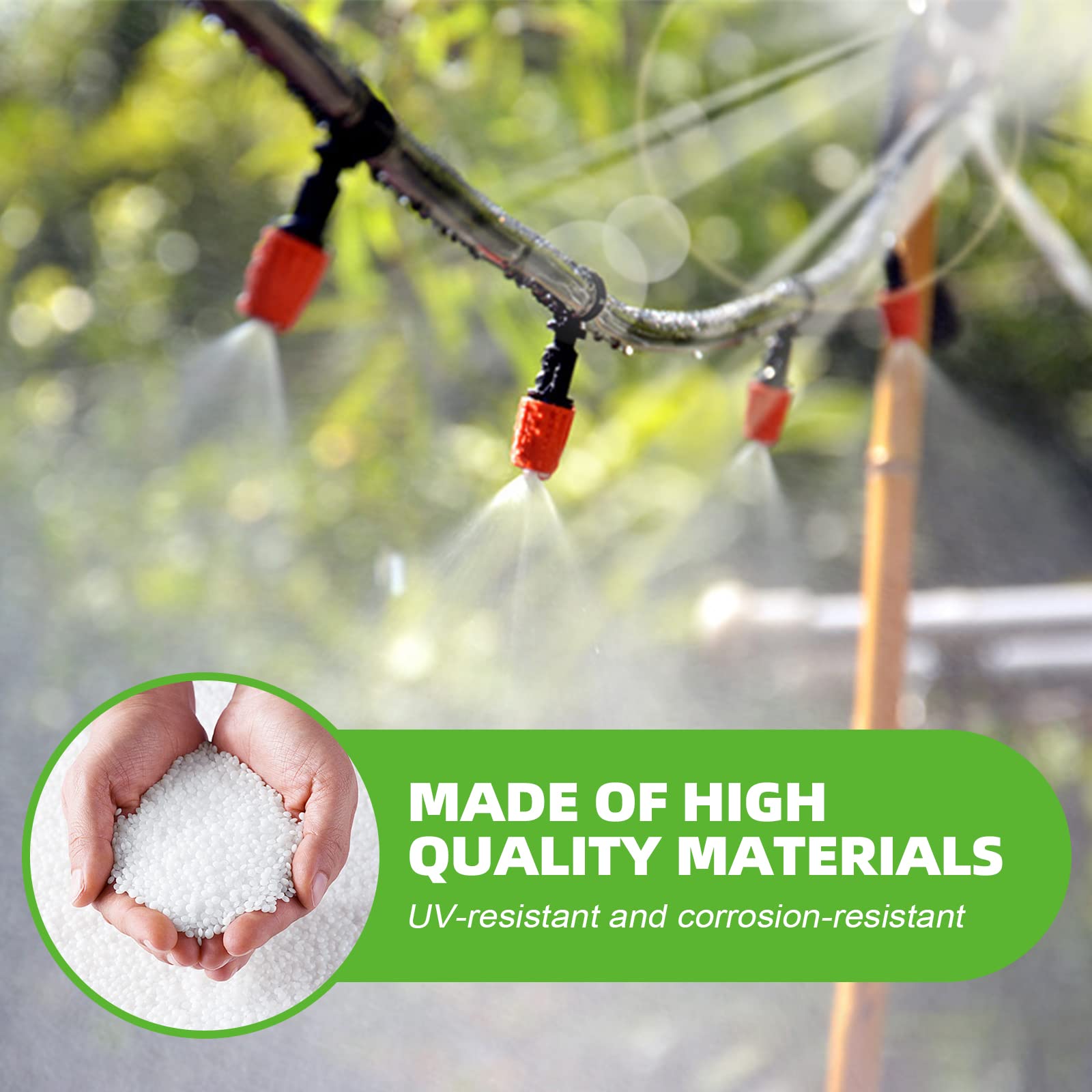 Kit per sistema di irrigazione a goccia per giardino, sistema di irrigazione con ugelli regolabili, tubo flessibile da 1/2 e 1/4", raffreddamento automatico fai da te per prato esterno, patio, serra