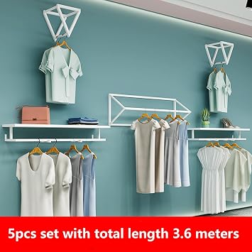 beaka Wall Mounted Metal Garment Clothes Rack, Creative Clothing Store Display Stand Hanging Clothes Shelf Storage Organizer Hanger Bar, Clothes Rail Set Of 5 (Size : L-3.6 meters)