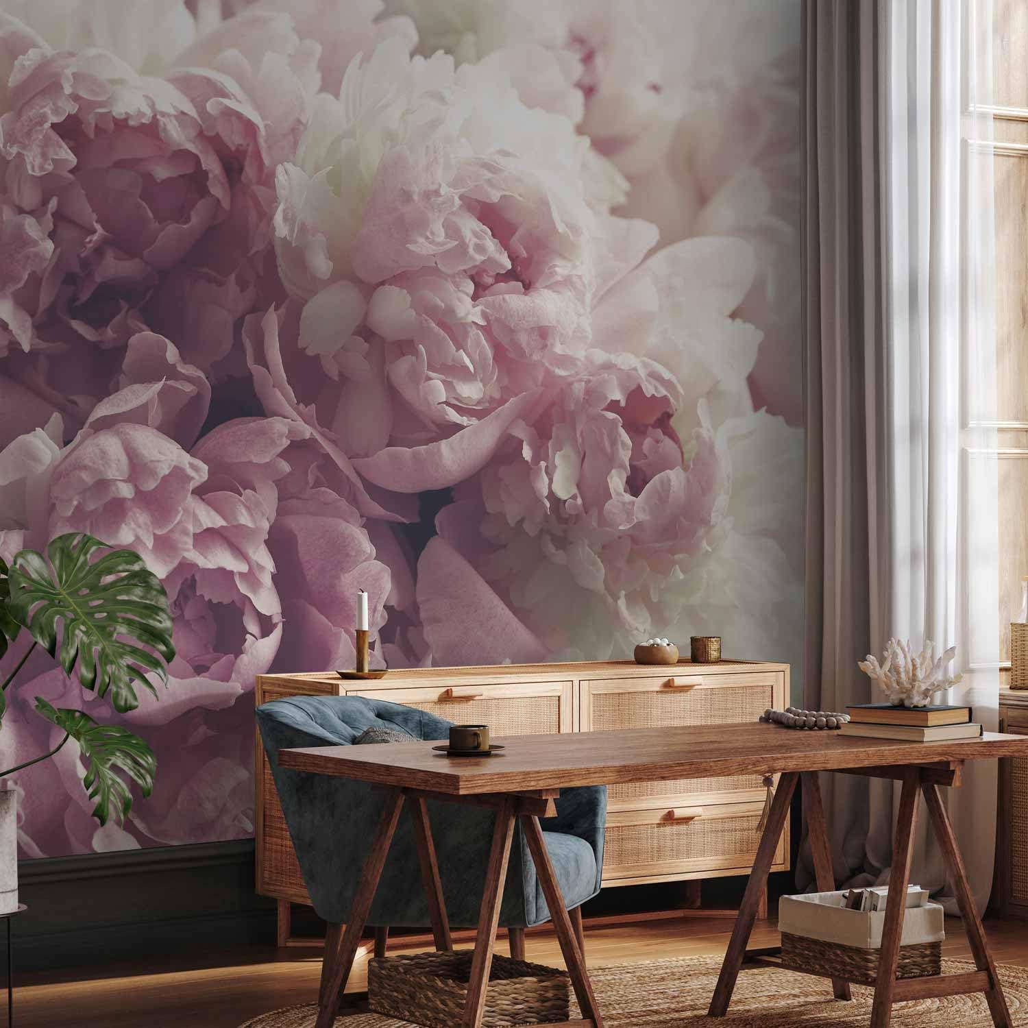 murando - Carta da Parati Moderna Spessa per Cameretta, Peonia, 400x280 cm | Fotomurali in TNT, Spessore Maggiore, Decorazione da Muro XXL, Carte da Parati Moderne, Fiori, Rosa, Produzione Europea