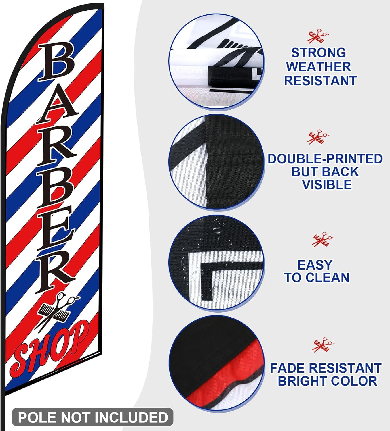 VitalCozy 2 Pcs Barber Flag Barbershop Sign Banner for Salon Business Outside Barber Shop Sign Windless Banner Feather Swooper Flag for Shop Advertising Business Outdoor(8 ft)