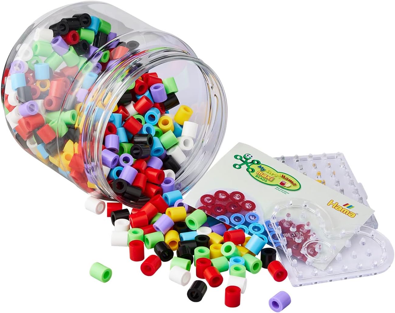 Hama Perlen 8792 Ironing Beads Tin with Square and Heart, Creative Set with Approx. 400 Maxi Beads, 2 Small Peg Plates for Interlocking Motif Template, Ironing Paper, for Children from 3 Years