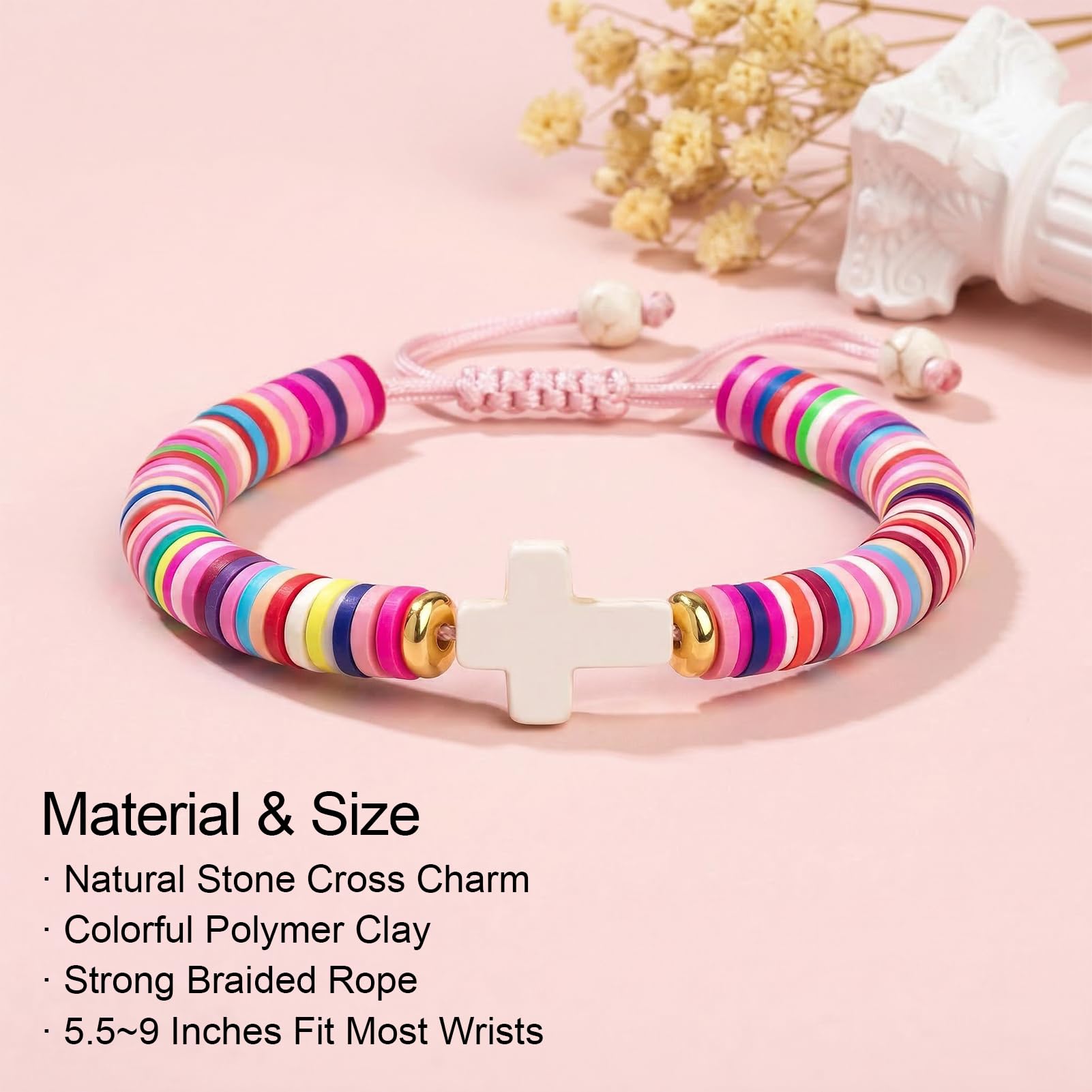 Handmade Gifts for Kids/Girls/Teens/Women-Cute Cross Bracelet First Communion Baptism Confirmation Graduation Gifts, Colorful Religious Bracelets Christian Jewelry Jesus Faith Trendy Stuff