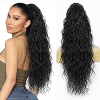 Vista 17 de Extensión de cola de caballo con cordón, extensión de cola de caballo larga y rizada para mujeres negras, extensiones de cabello negro de 26