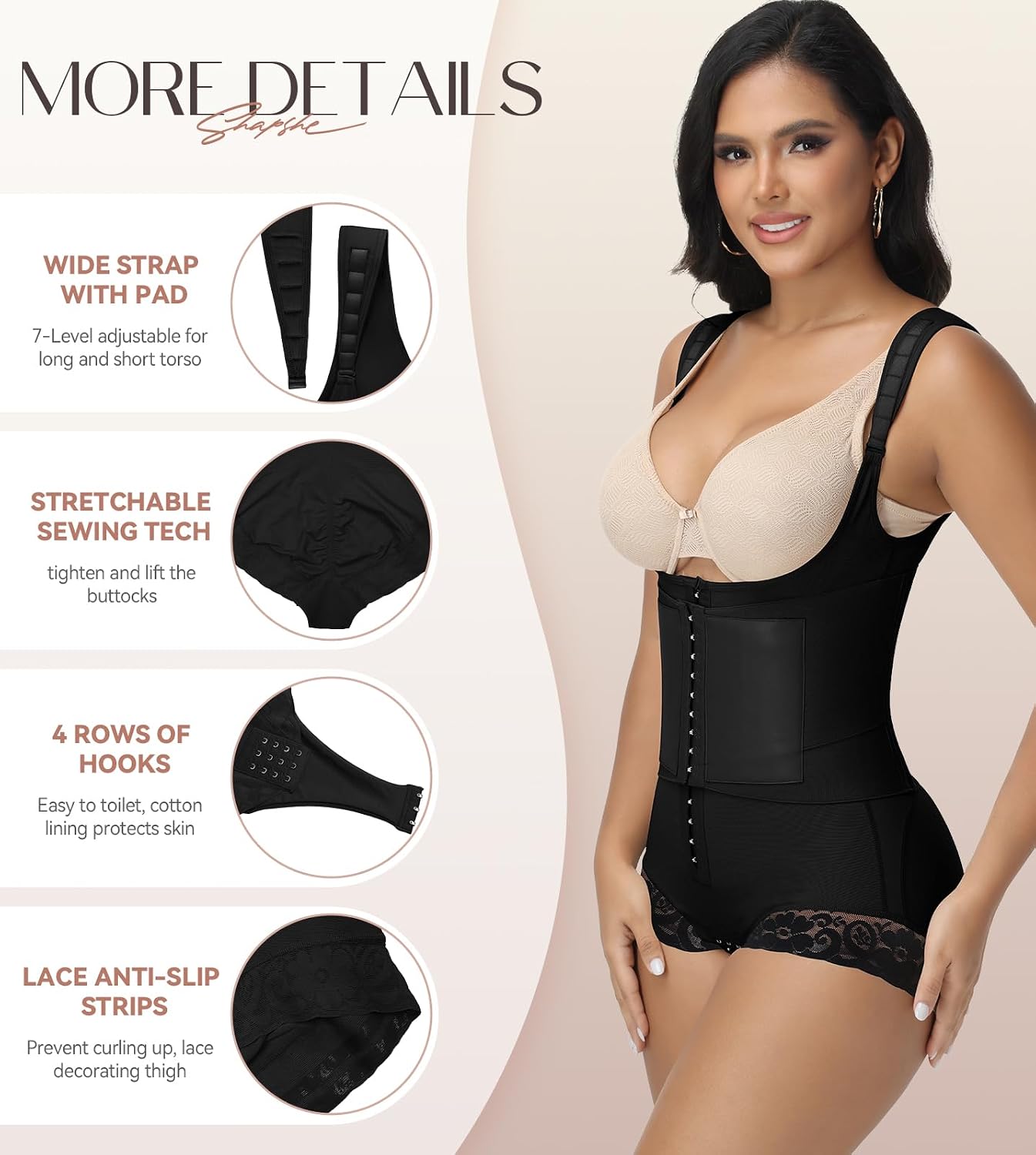 SHAPSHE 3 in 1 Detachable Hook Fajas Colombianas Moldeadoras Faja Postpartum Body Shaper Compression Garment Shapewear
