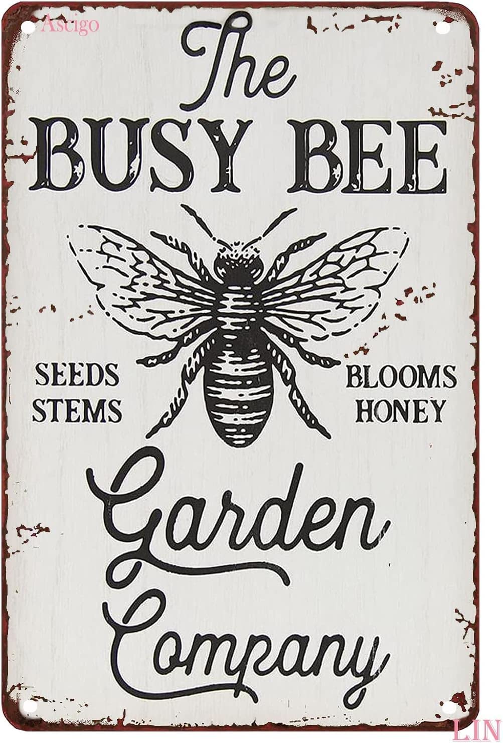 Funny The Busy Bee Garden Blooms Honey Tin Sign Vintage Retro Tin Sign Wall Poster Decor Funny Retro Bar Coffee Pub Gift Wall Decor Sign 8x12 Inch