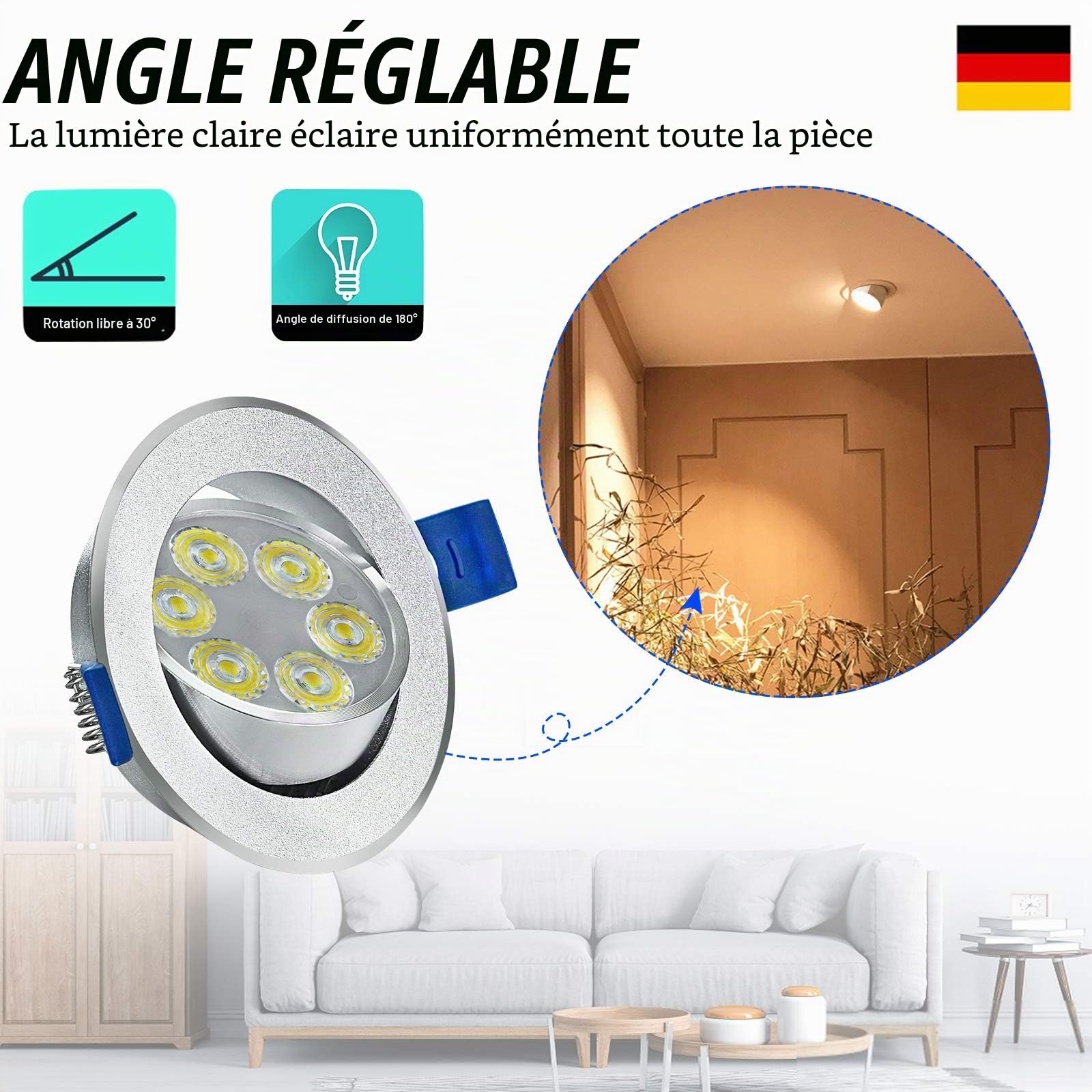 Aufun Lot de 20 Spots LED encastrables orientables 3W éclairage encastré intérieur Projecteur Rond Plafond 110V-230V Angle de rayonnement de 120 °- Blanc chaud